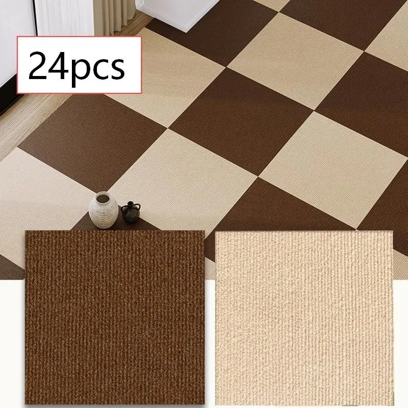 24 Pcs Self-Adhesive Peel and Stick Carpet Tiles, 12x12 Inches, Easy Install Durable Flooring Solutions for Kitchen, Living Room and Basement