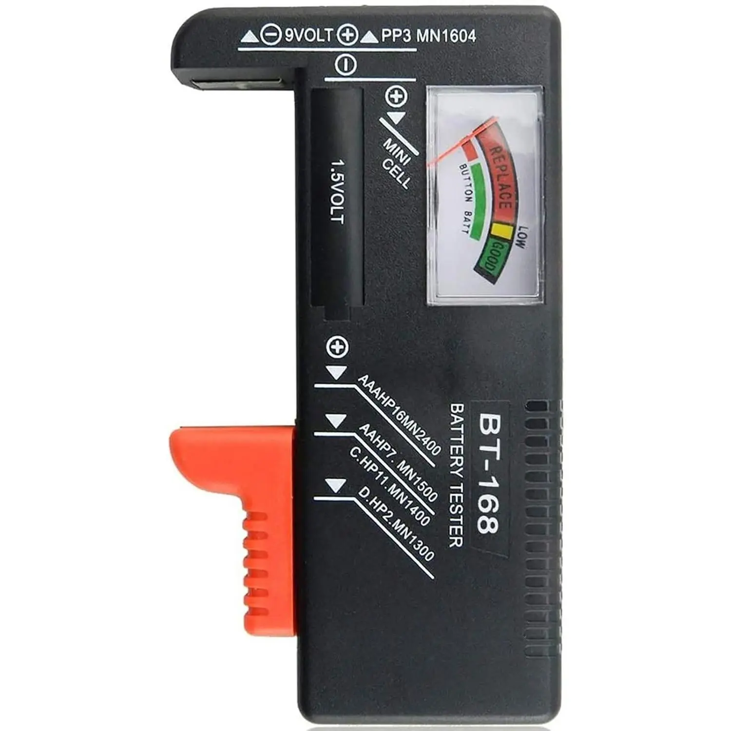 BT-168 Electrical Measuring Tool, 1.5V Button Cell, AAA/C/D/9V Battery Tester & Charge Checker for Household Items