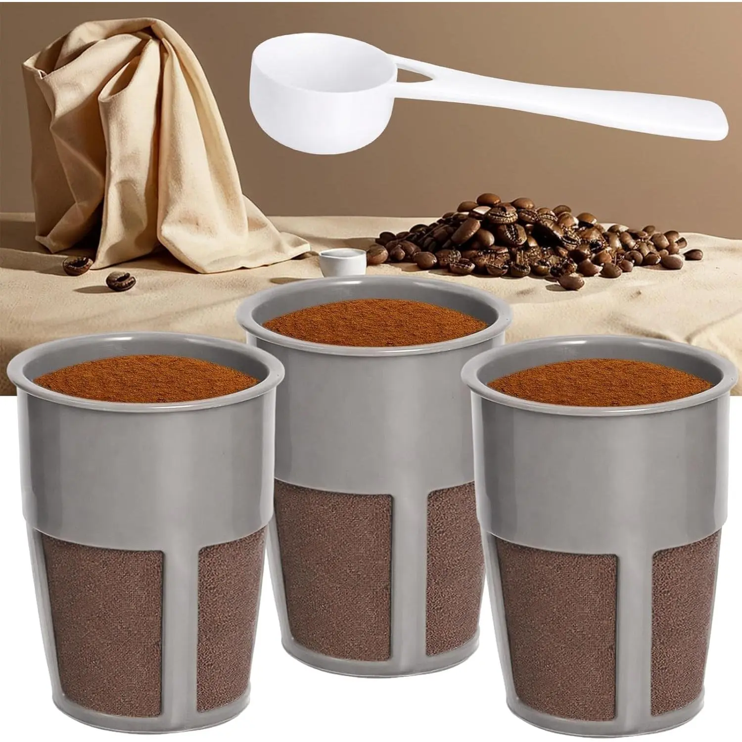 K400 Reusable Coffee Filter Inner Compatible with Keurigg My K Cup 2.0 K250 K300/350/375 /450/475 Grey Universal Reusable Filter with Coffee Spoon