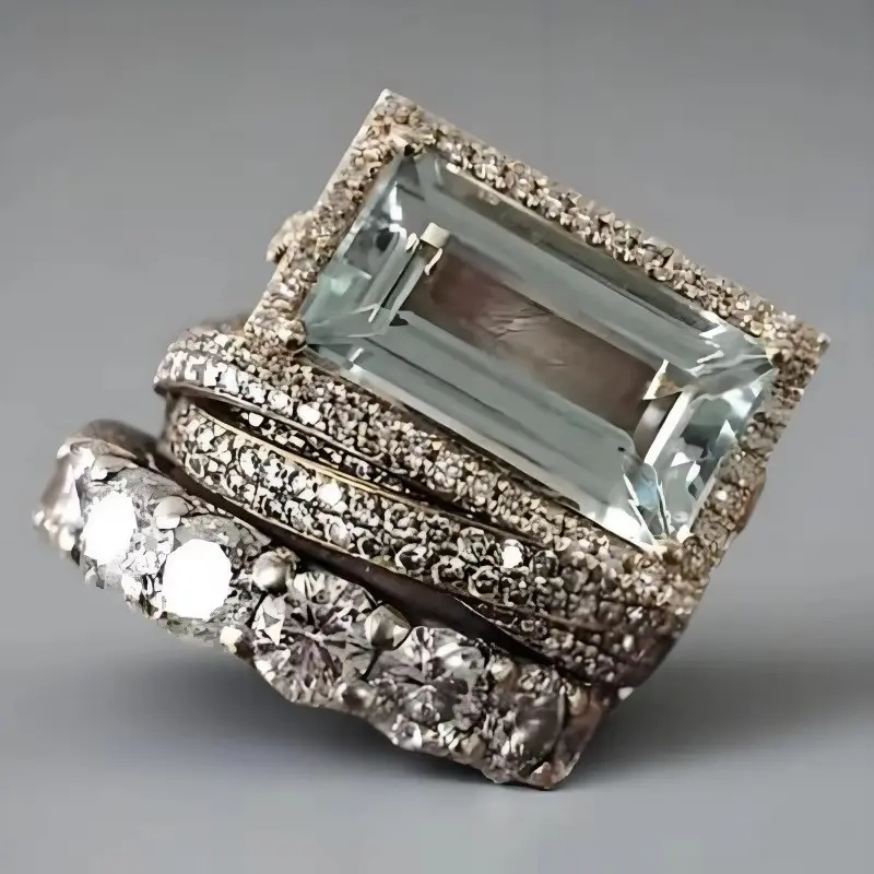 Women's 3-Piece Stackable Rings Set, Chunky Geometric Rectangular Bands, Fashion Statement Costume Jewelry, Jewelry Rings Set, Stackable Ring Set