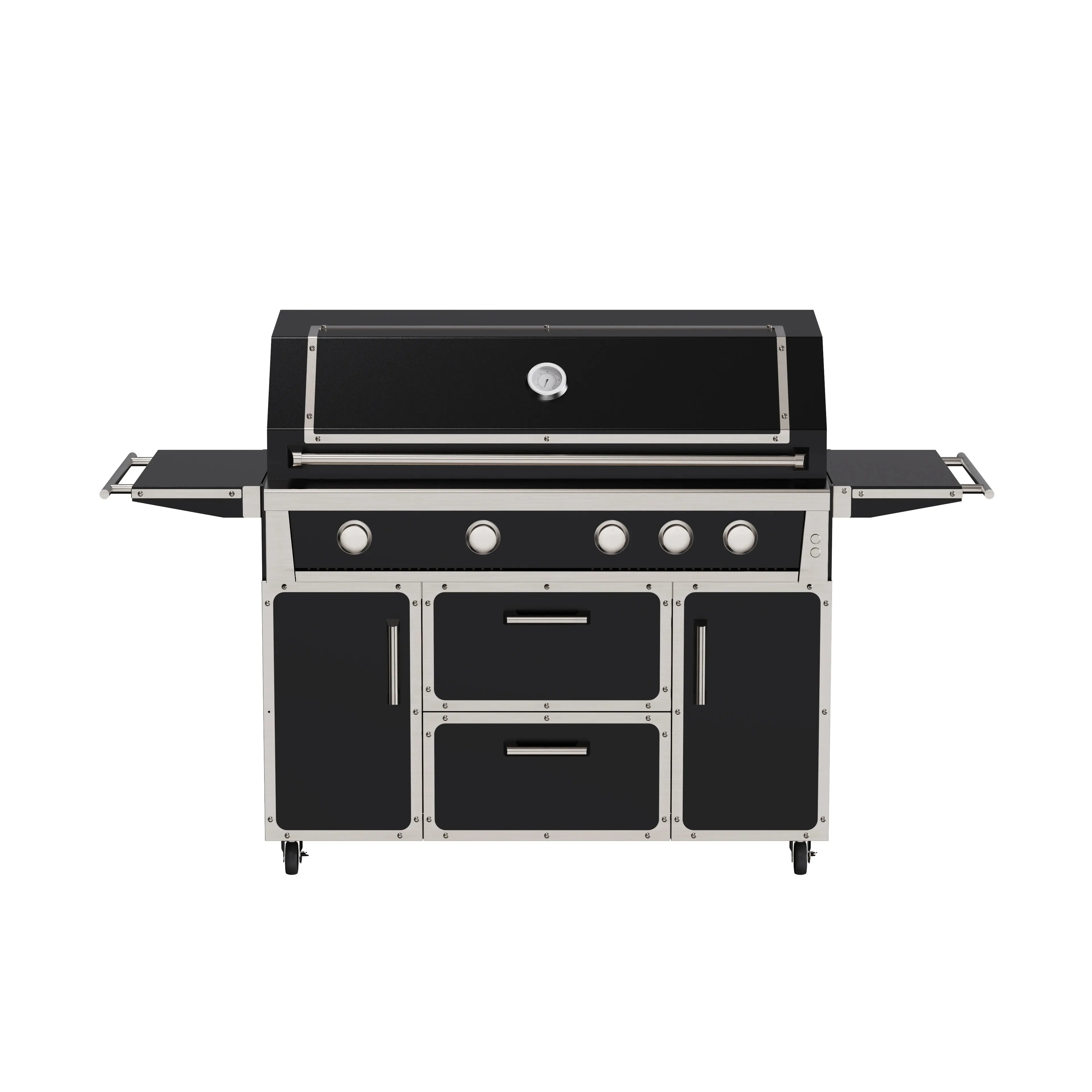 Modern Premium 4-Burner Stainless Steel Gas Grill - Electronic Ignition, Oxygen Depletion Safety Device, Knob Control - For Garage, Outdoor Cooking, Hotels, Park - Fits 0.5-1.5m² Space
