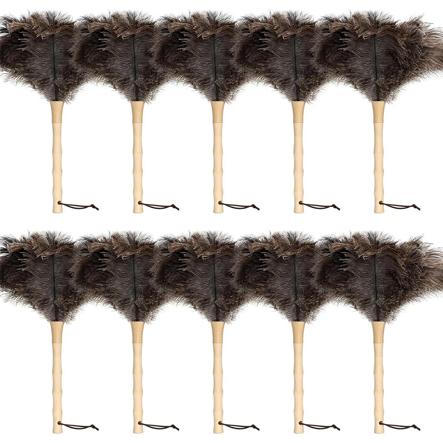 14-in Genuine Feather Head Cleaning Duster with Wooden Handle, Gentle Soft Filaments, Lightweight Handheld Type Plain Duster for Home Surface Dusting