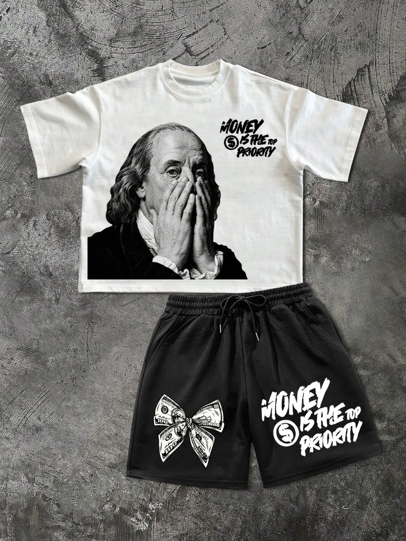 2-Piece Unisex Streetwear Set, Cartoon Print T-Shirt & Shorts, Loose-Fit Summer, Fashionable Daily Wear