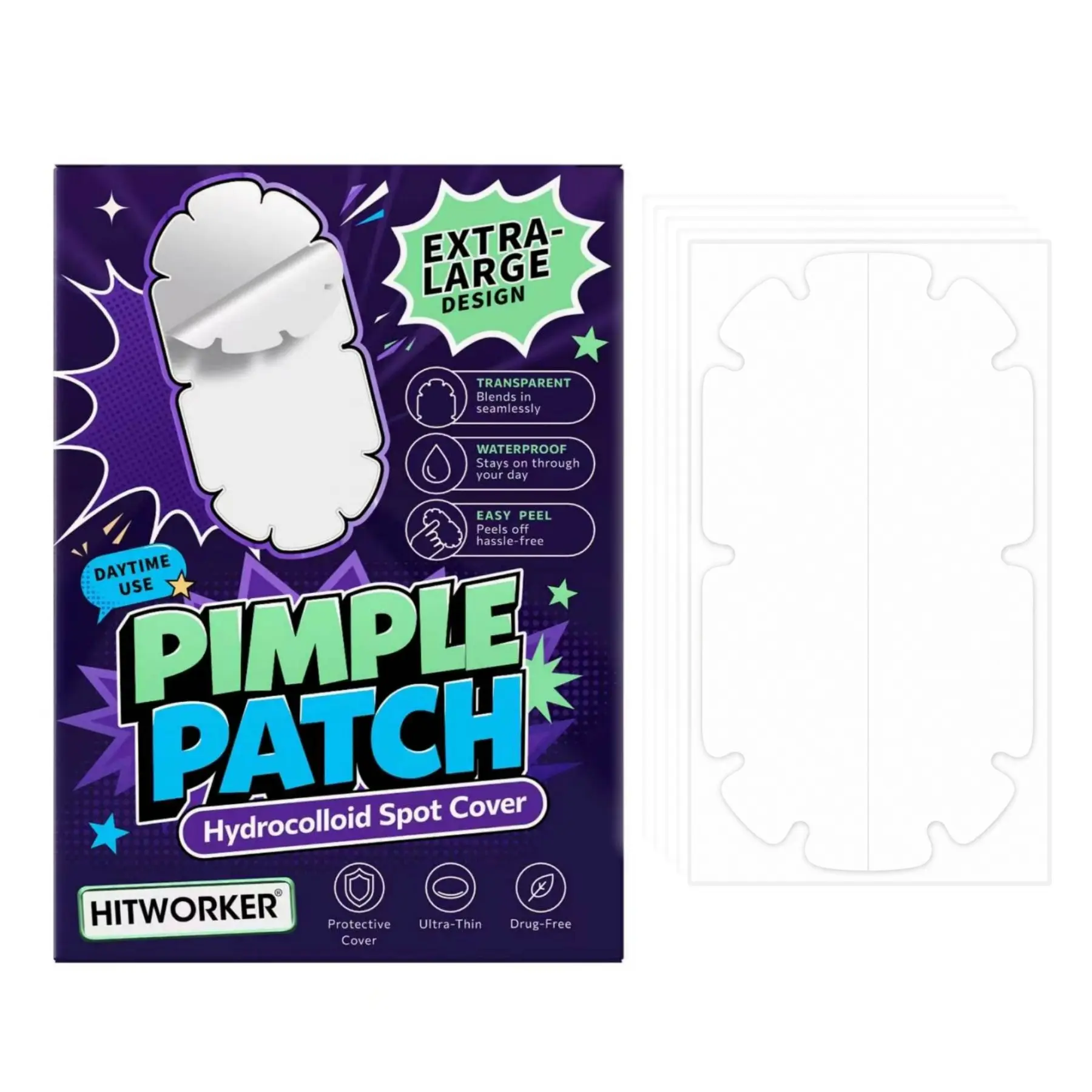 5pcs Extra Large Pimple Cover Patches, Clear-Look Hydrocolloid Beauty Patches, Day and Night Use, Easy Peel Spot Cover