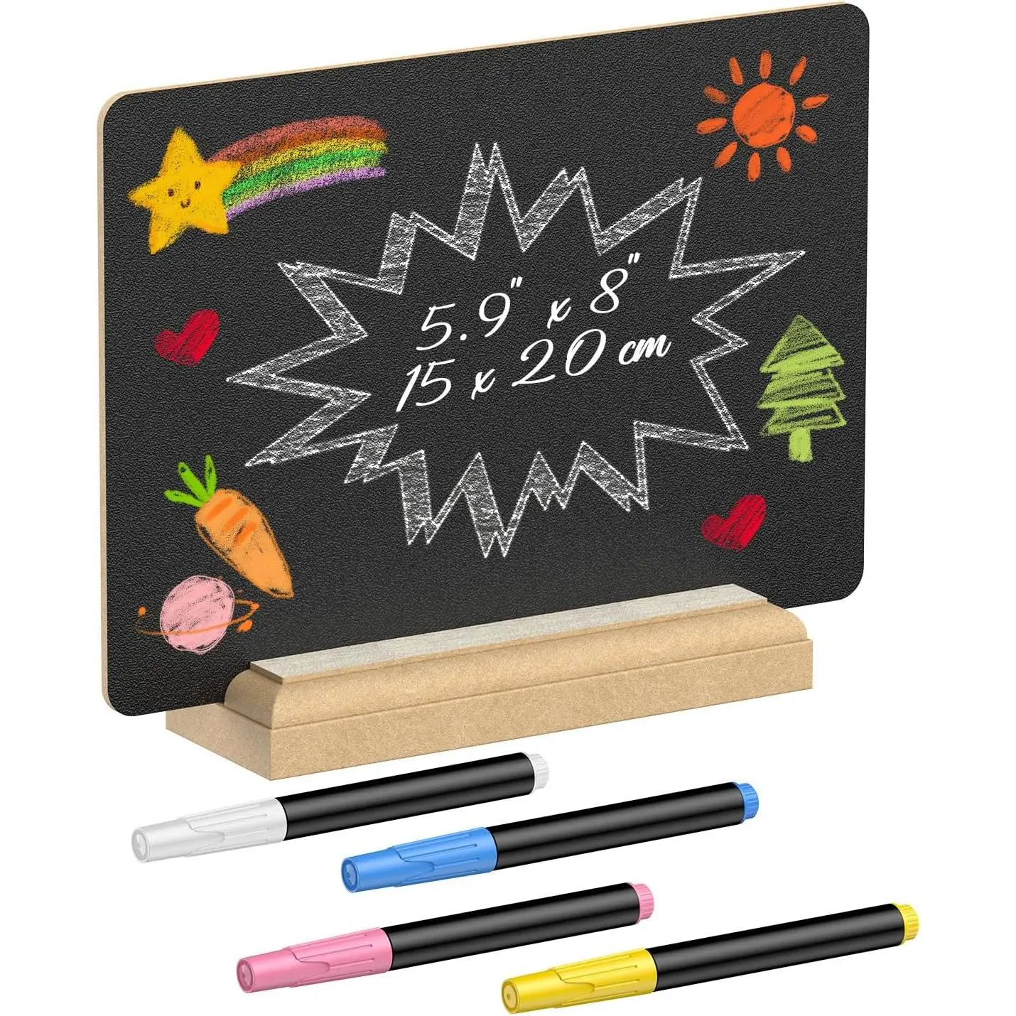 Small Chalkboard Sign with Stand & Chalk Markers, 5.9 x 8 Inch, Double-Sided Wooden Chalk Board Sign for Tables,  Message Board, Menu Board for Wedding Party Restaurant  Display