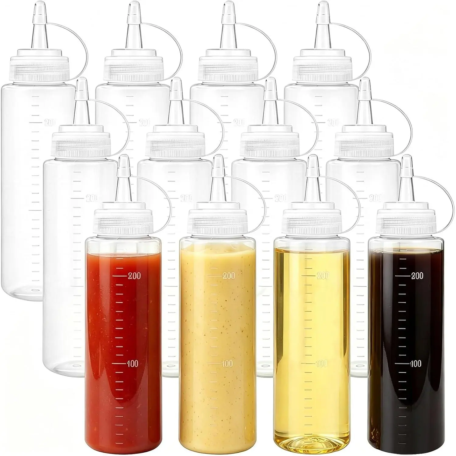 12 Pack 8 oz Plastic Squeeze Bottles Multipurpose Squirt Bottles for Ketchup,Condiments,BBQ Sauce,Dressing,Barbecue,Grilling,Crafts,Syrup and More