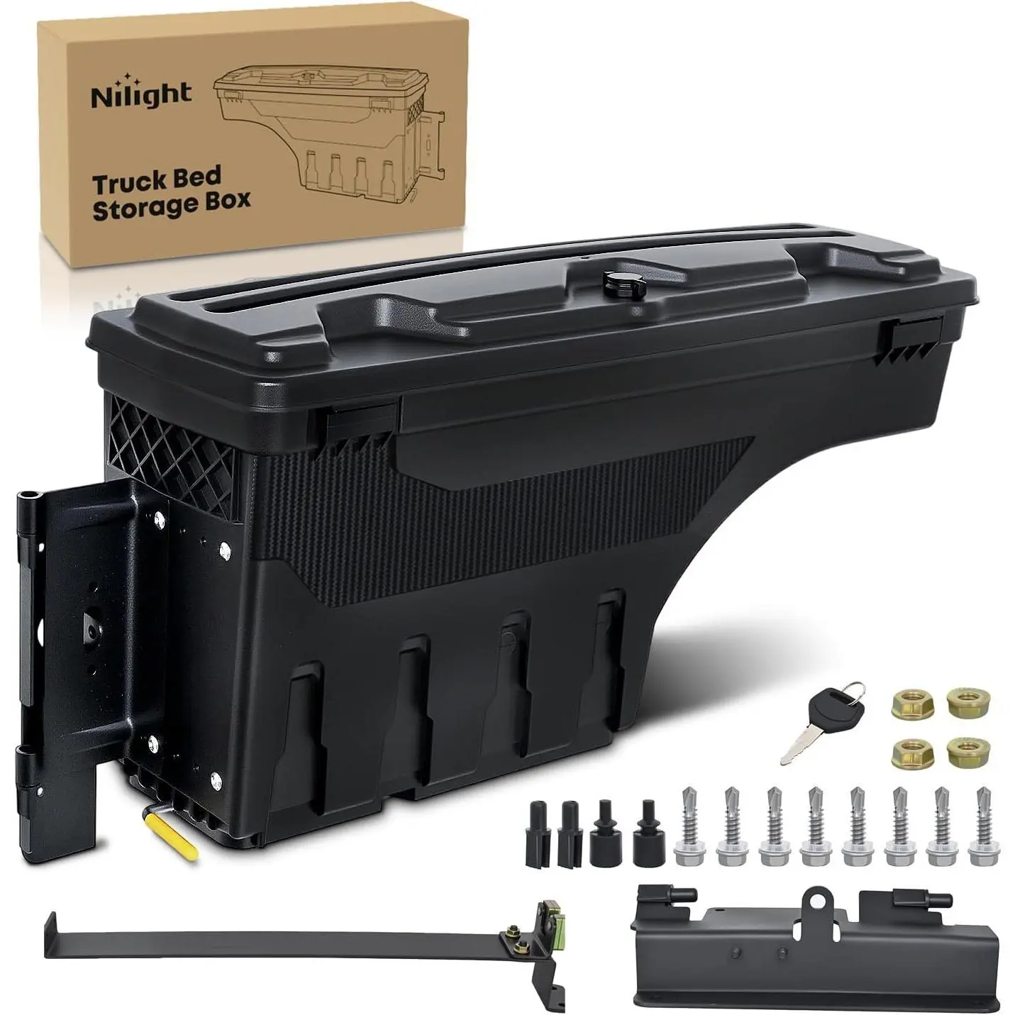 Nilight Truck Bed Tool Box Left Driver Side Truck Toolbox Fit for Chevrolet Silverado GMC Sierra 1500 2500 3500 2007-2018 Swing Case Truck Bed Storage Box w Lockable Lid Waterproof Wheel Well Toolbox