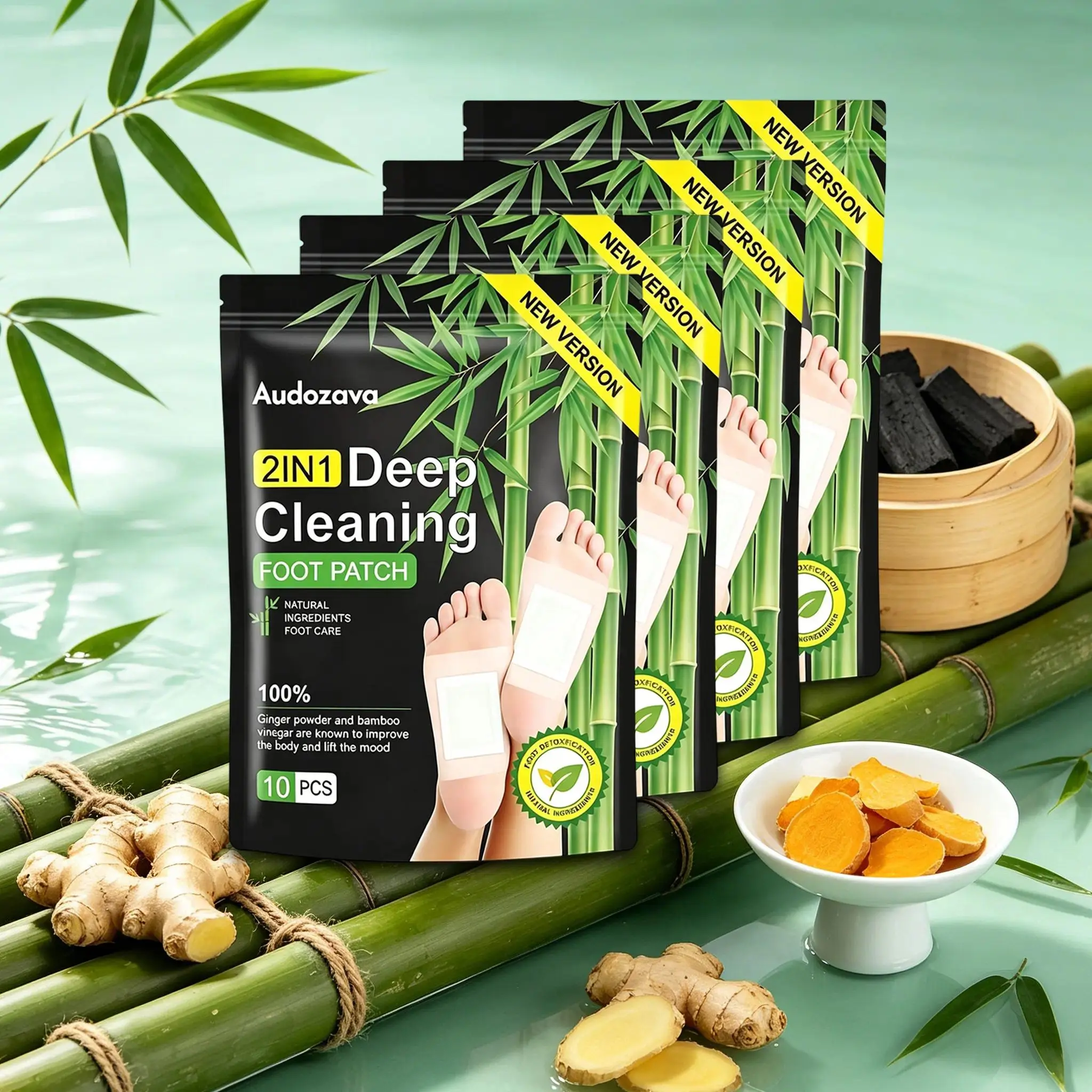 10/20/40pcs Bamboo Charcoal Foot Pads with Ginger & Peppermint | Overnight Foot Care Patches for Fresh Feet, Moisture Absorption & Daily Self-Care Detox Foot Pads, Masks, Lightweight, Pack