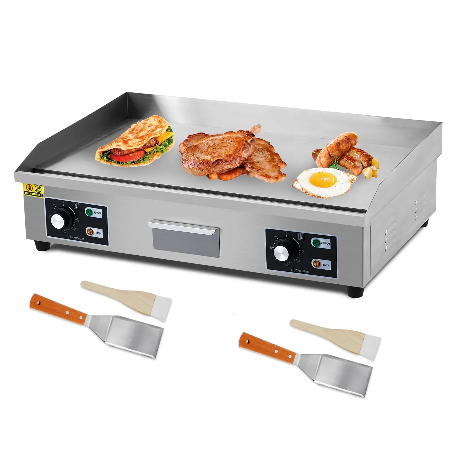 29 Inch Electric Griddle 3000W, Stainless Steel Flat Top Grill with Dual Temperature Control, Non-Stick Teppanyaki Grill for Indoor Outdoor, Commercial Grade Countertop Cooker for Breakfast Steak BBQ, Includes Spatulas & Brushes, 110V