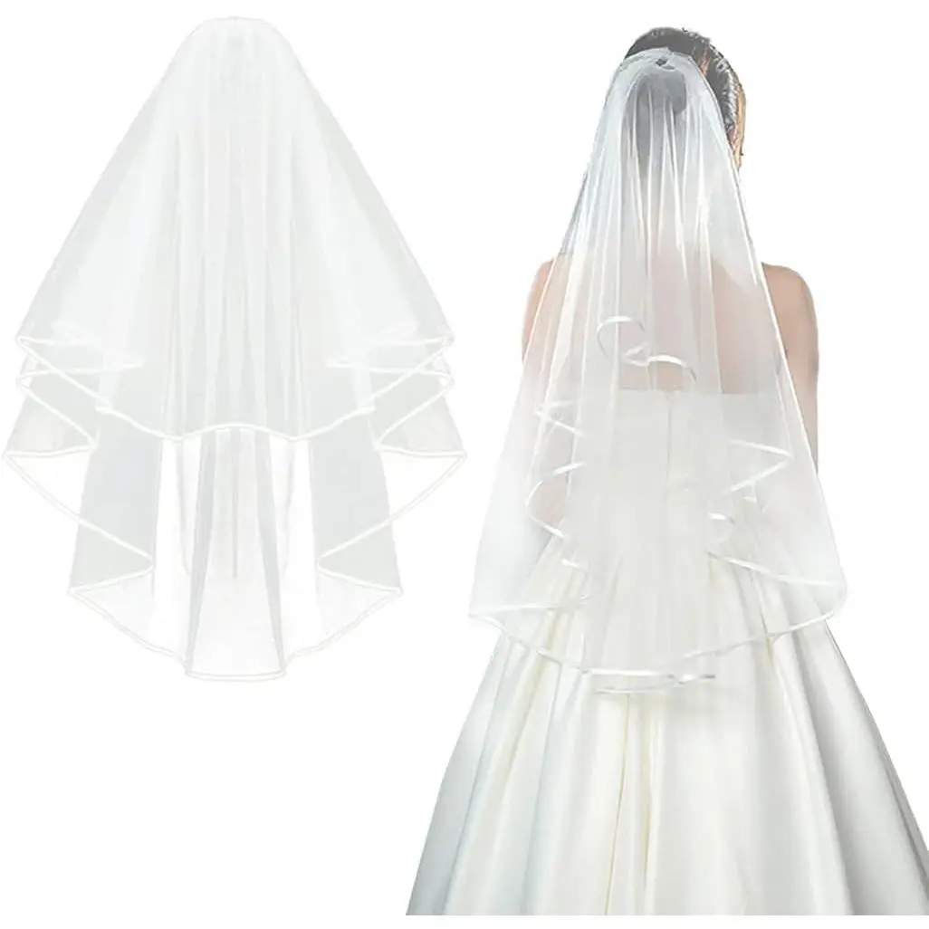 Bridal Veil Wedding Veils Women's White Tulle Short Veils Ribbon  With Comb for Brides Bachelorette Hen Party