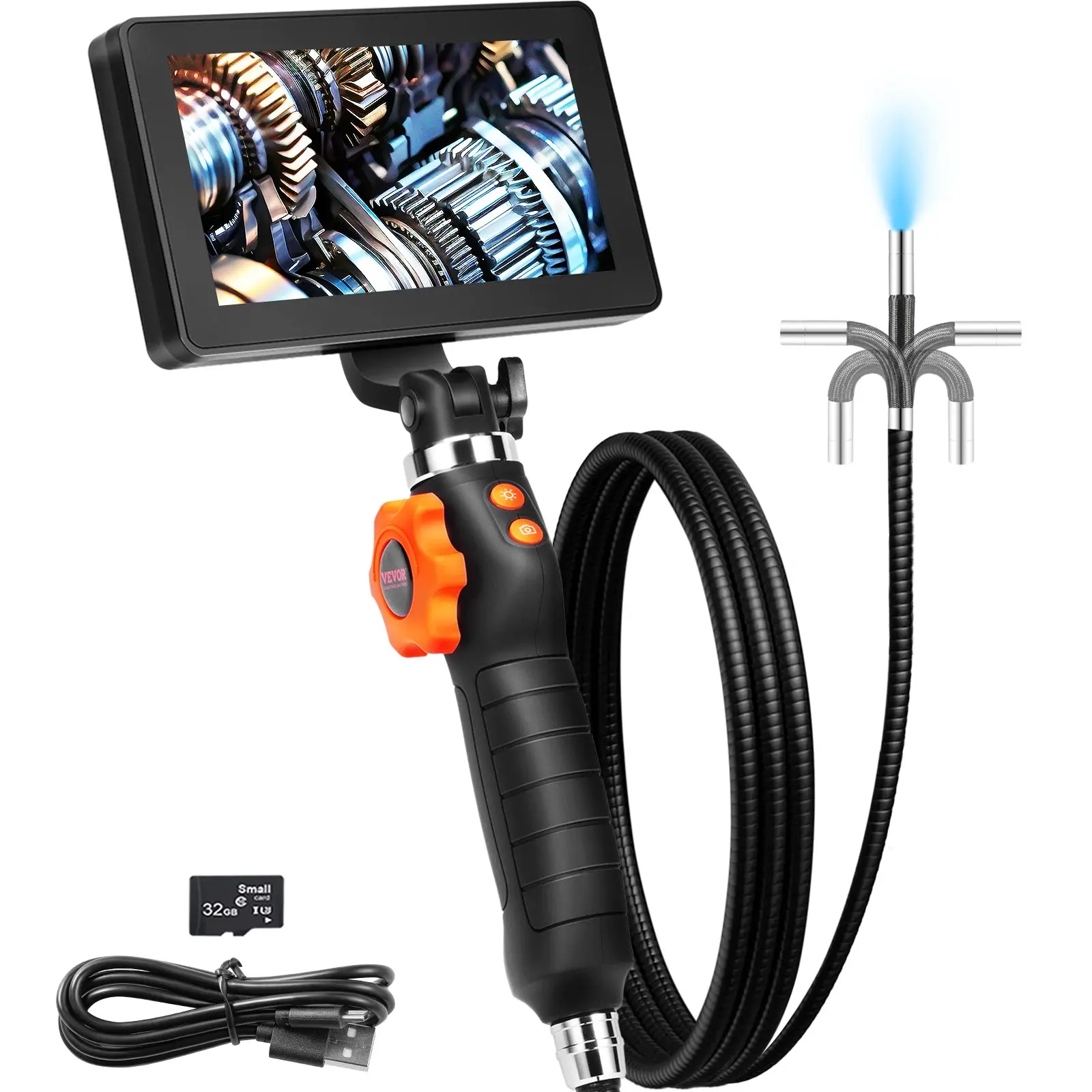 【toolupgrade】VEVOR Two-Way Articulating Borescope with Light, Inspection Camera with 0.25" Lens, 5" IPS HD Screen, Flexible Mechanic Fiber Optic Snake Scope Cam for Wall Automotive Engine Inspect-4.9FT