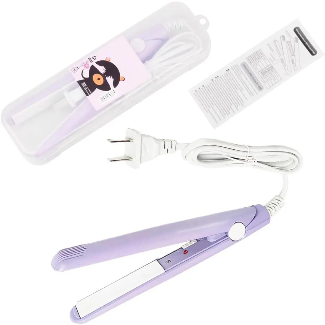 2-in-1 Small Flat Iron with Ceramic Tourmaline Plates, 100-240V 20W US Plug, Purple Home Hair Styling Gift Tool