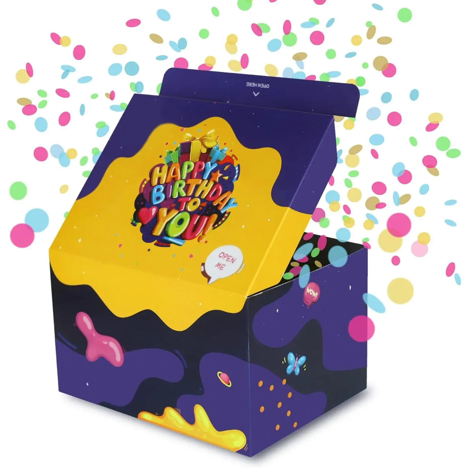 Box DIY ( ),  Box Exploding Confetti - Happy Birthday,  Prank Box Pop Up 7.2x5.5x4.3 in.