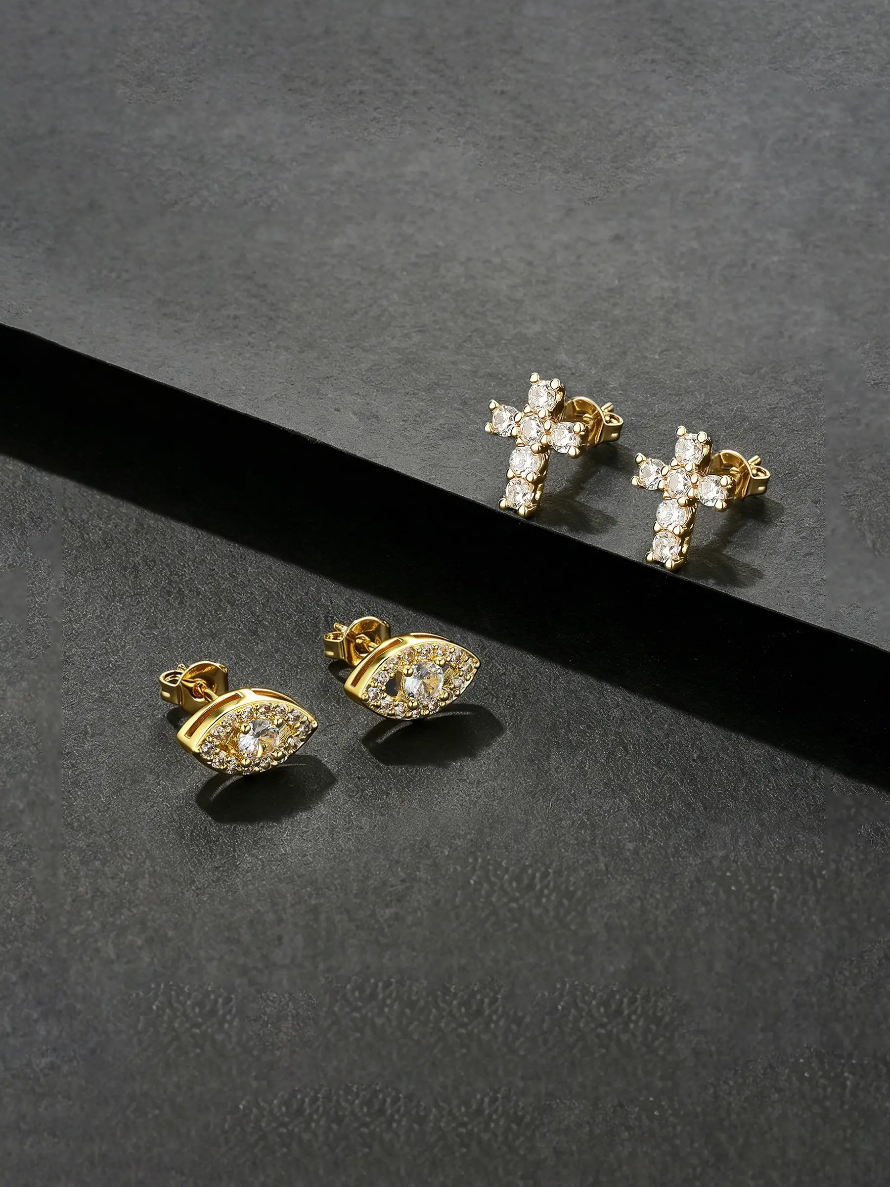 2 Pairs Cross Angel Eye Stud Earrings Set, Street Style, Unisex, All Seasons, Daily Wear, Dating, Fashionable Accessories
