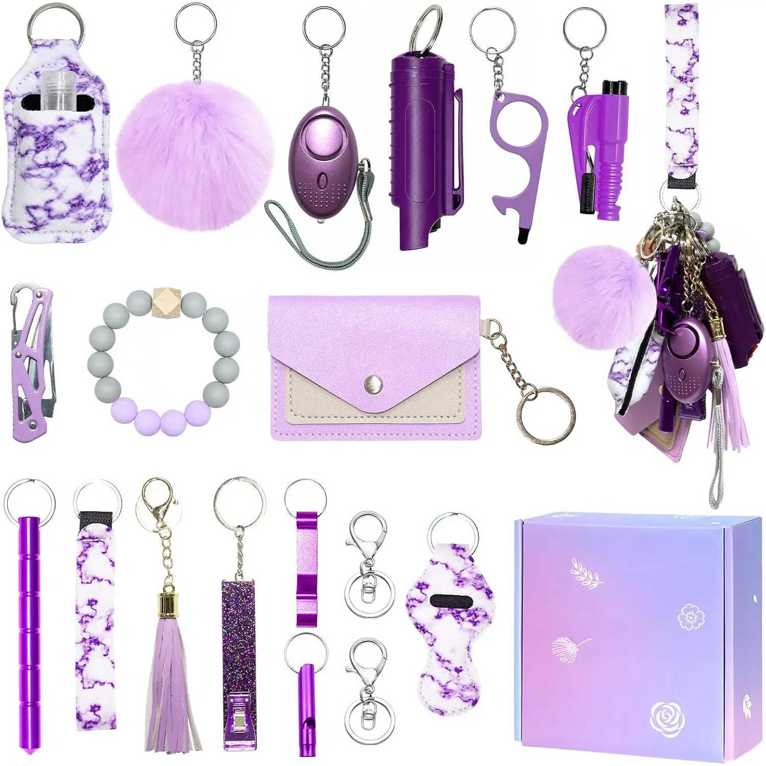 Safety Keychain Set for Women, Safety Keychains for Women Accessories Kit with Card Holder