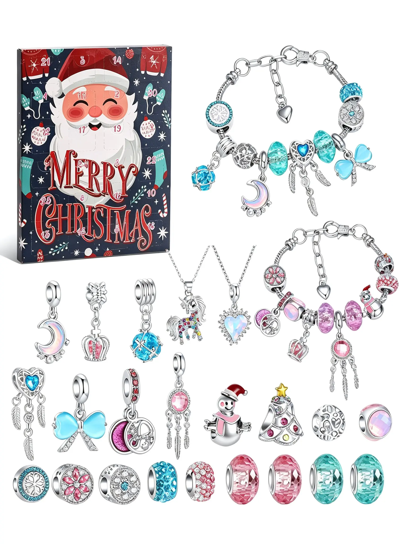 Cute Beaded Bracelets for Women and Girls Santa Claus Dream Catcher Design Christmas Bracelet Countdown Calendar Poke Jewelry Fashion Accessories Birthday Gift for Her