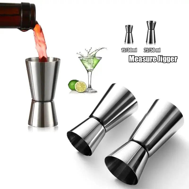 2-Pack Stainless Steel Cocktail Shakers Set with Measuring Cups, Jiggers, Precise Liquid Measurement, Home Bar, Kitchen, Party Supplies, Durable Kitchen Tools