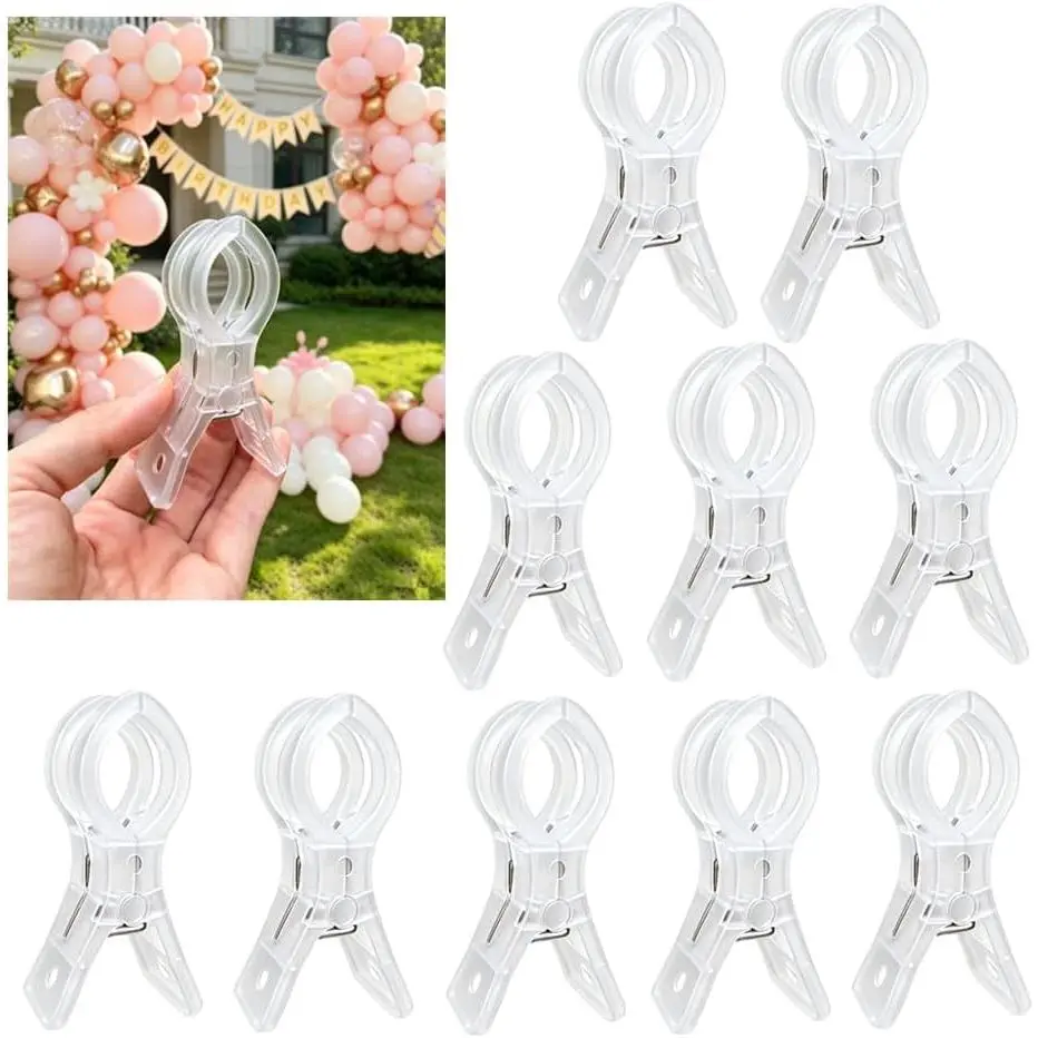 Clear Balloon Arch Clips 10 count 3.5" Heavy Duty Backdrop Spring Clamp |  Hole for Banners, Transparent Plastic Invisible Design, Anti-slip  Grip for Party Setup Events Decoration Stand