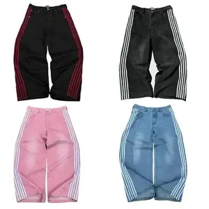 Baggy Jeans Harajuku vintage Striped Embroidered high quality Sweatpants men women Hip Hop Casual wide leg jeans streetwear(Sheets)