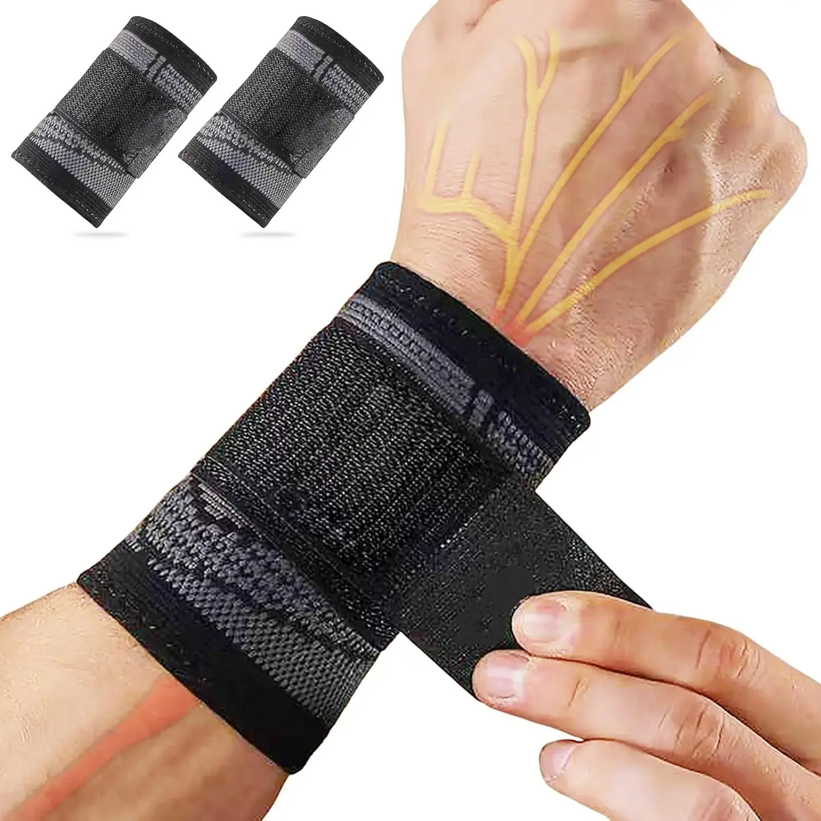 Wrist Brace / Compression Wraps (2-Pack) – Adjustable Support Straps for Work, Fitness & Weightlifting, Pain Relief for Sprains, Tendonitis, Carpal Tunnel & Arthritis, Unisex Wrist Stabilizers