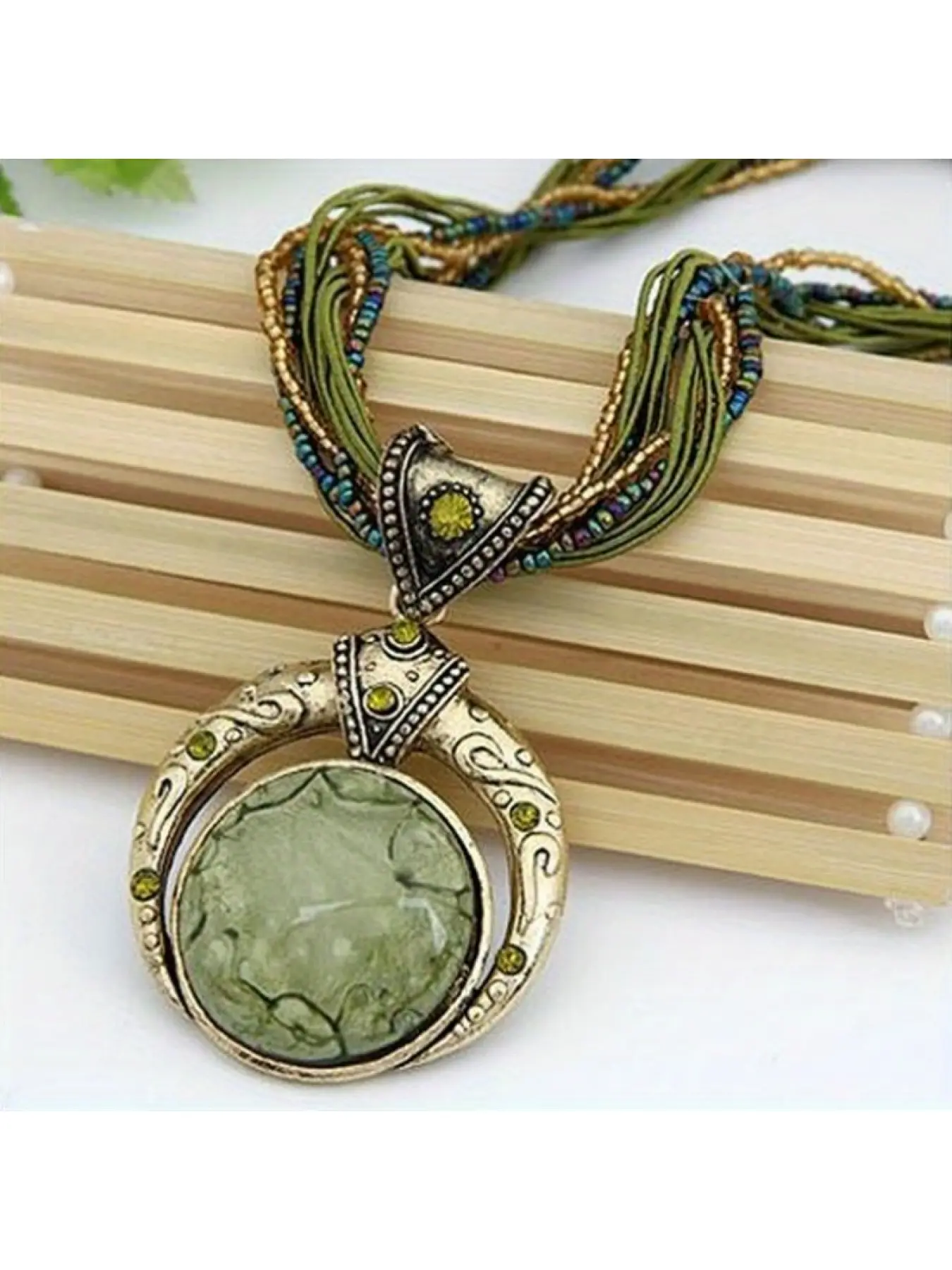 1Pc Elegant Classic Handmade Bohemian Pendant Necklace, Round Faux Gem Alloy Jewelry, Fashion Accessories for Women, Suitable for Party, Festival & All Seasons