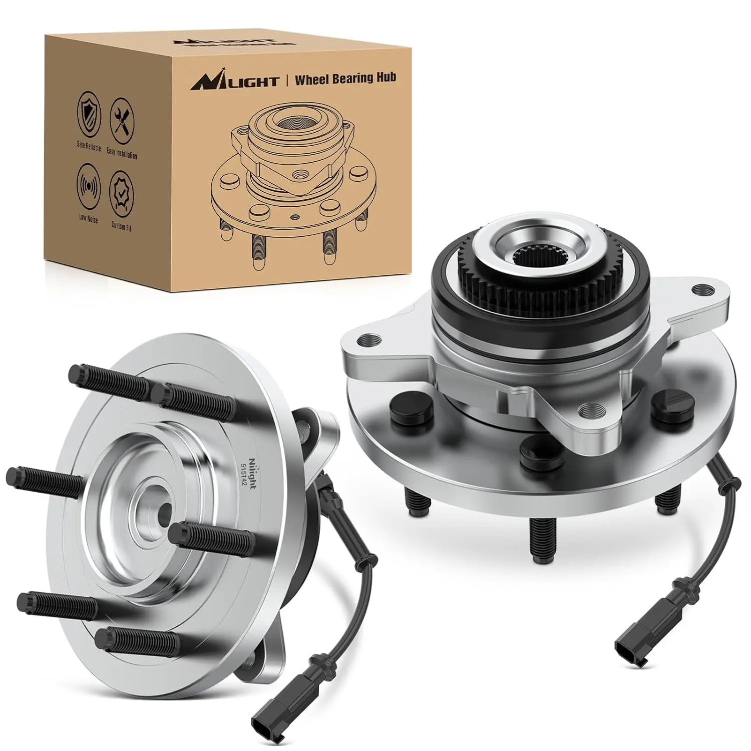 Nilight 6-Lug 515142 Wheel Bearing and Hub Assembly (2-Pack), High-Grade Alloy Steel, High-Speed, Precise Fit, for Ford F-150/Expedition, Lincoln Navigator 2011-2014 4WD, Stable Driving, Long Service Life, Wheel Bearing Hubs Assembly
