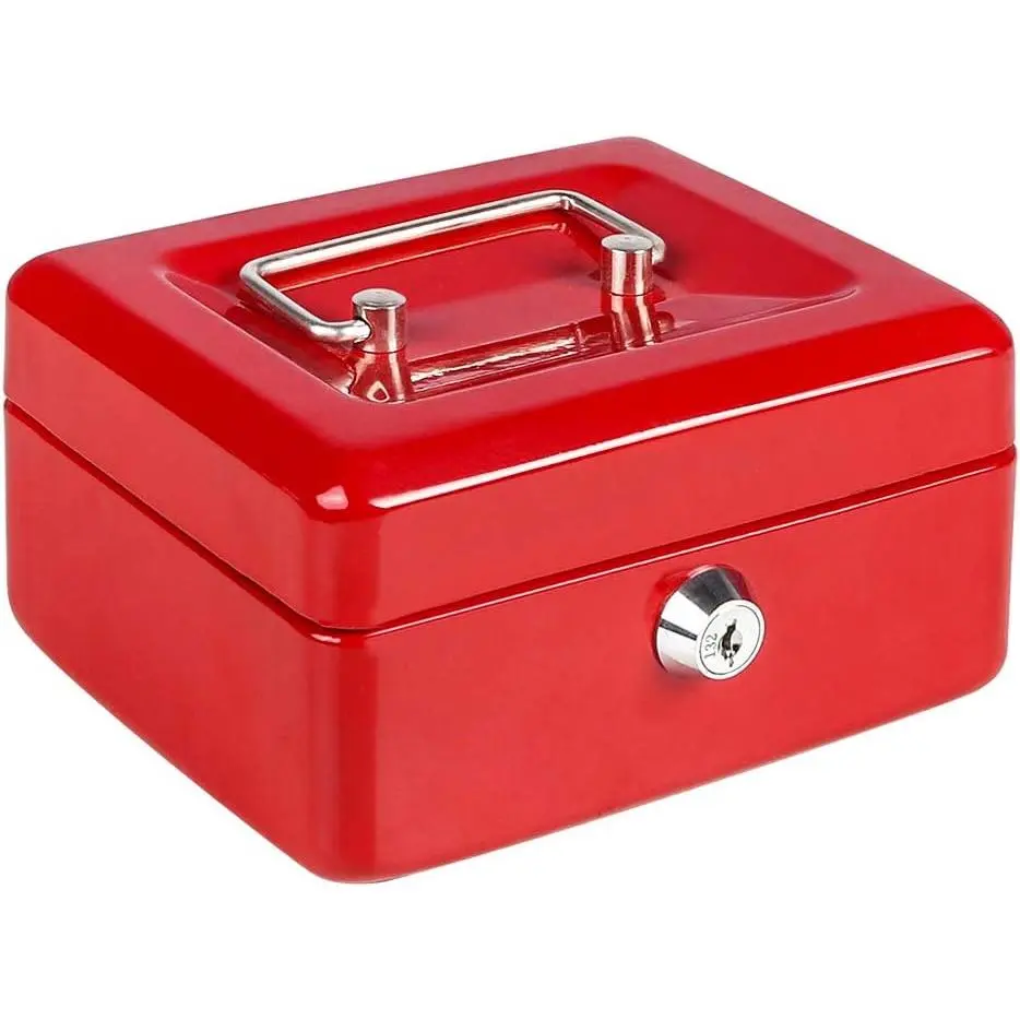 Box with  Tray,  Small  Box with Key Lock, 6" x 4 4/5" x 3", Red