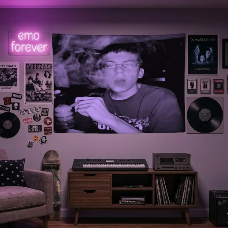 Smoking Bong Trippy Tapestry Black and White McLovin ID Funny Meme Wall Hanging Stoner 420 Aesthetic Boy Cave Bedroom Dorm Decor Room Decor Dorm Background Banner Gift