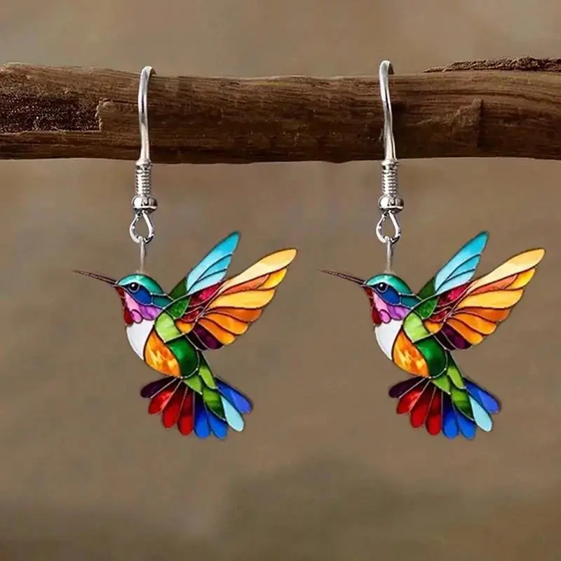 Acrylic Hummingbird Earrings For Women Retro Style Colorful Bird Drop Earrings Women's Jewelry Gifts