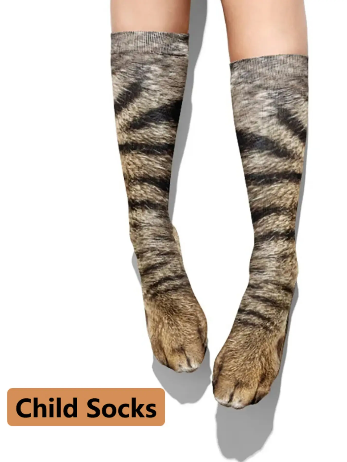 2 Pairs Funny Animal Print Crew Socks, Realistic Tiger Leopard Cat Paw Novelty Socks, Unisex Casual All Seasons Stockings