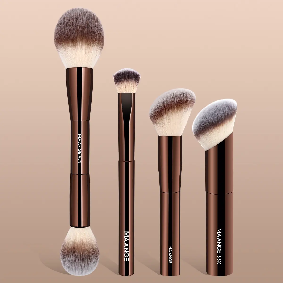 Maange 4-Piece Aluminum Makeup Brush Set, Foundation Brush, Contour Brush, Powder Brush, Blush Brush, Highlighter Brush, Eyeshadow Brush, Concealer Brush