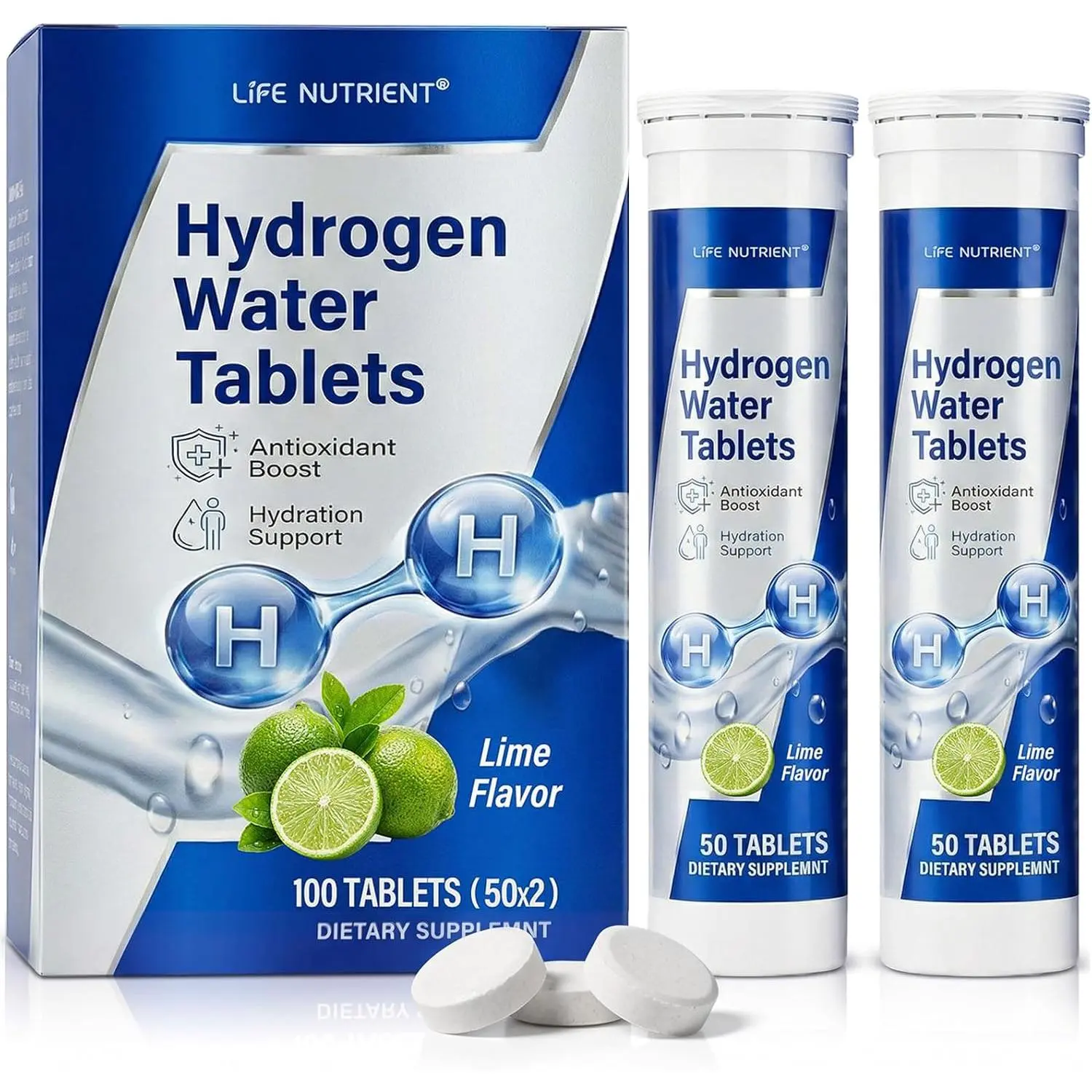 H2 Hydrogen Water Tablets - Sugar-Free, Magnesium-Infused Dietary Fitness Supplement Drink Mix with Minerals, Refreshing Lime Flavor (100ct) for Sports Recovery, Antioxidant Support & Stay Hydrated