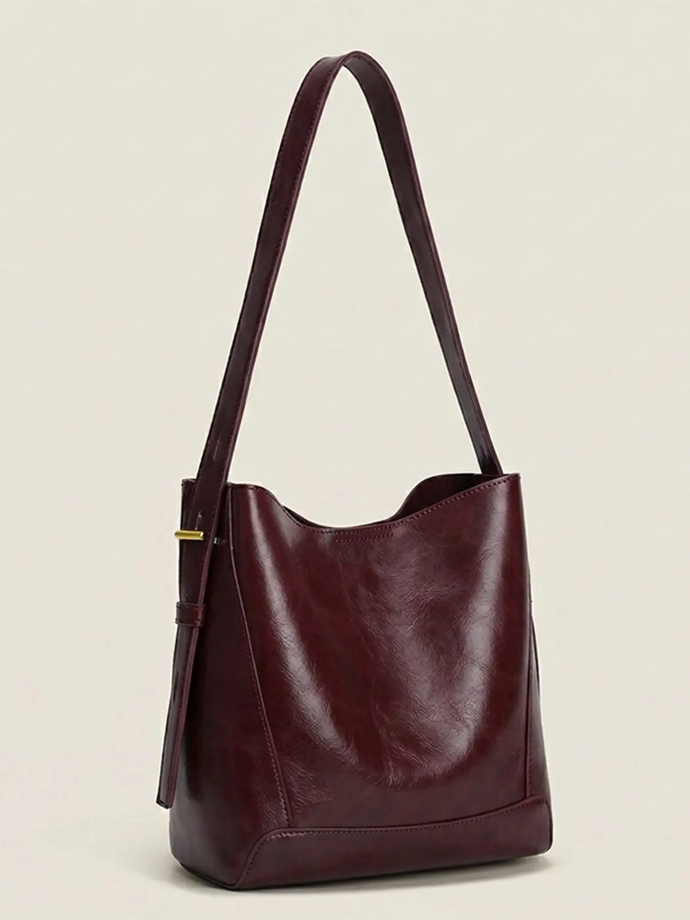 Elegant Large-Sized Loose Shoulder Bag, Adjustable Handbag, High-Gloss Wine, Artificial Leather, Crossbody/shoulder Bag, All Seasons