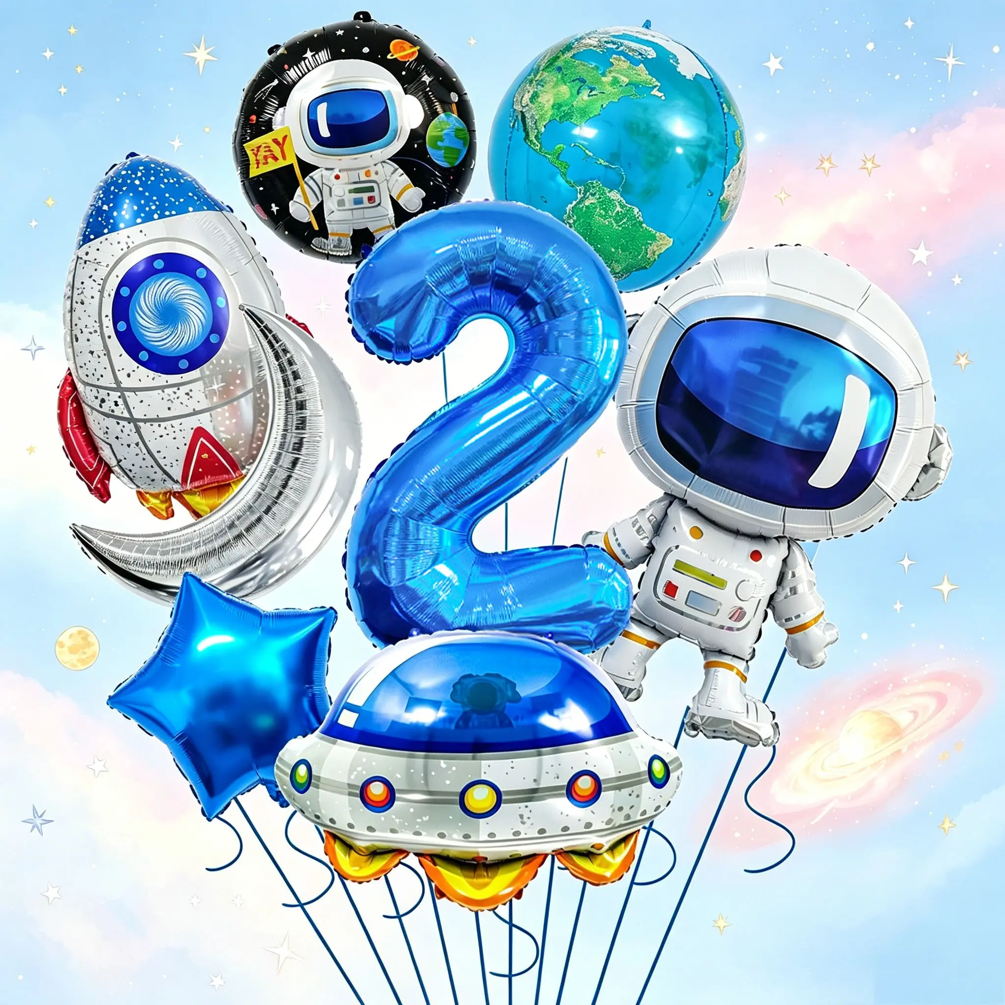 10-Piece Astronaut Space Theme Balloon Set, 32-Inch Blue Number Aluminum Foil Balloons, Party Balloons Decorations, Party Decor, Educational Activities, Home Wall Decoration