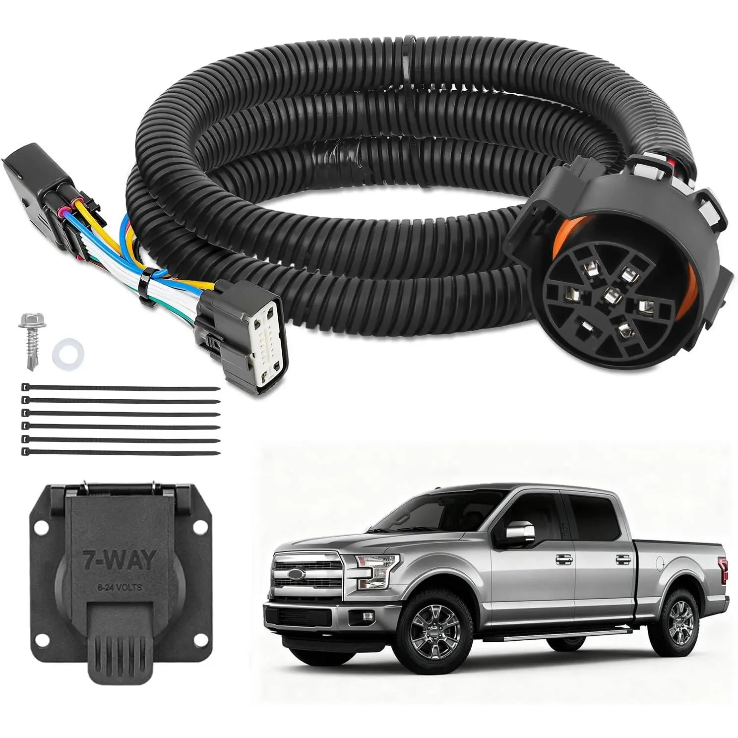 Nilight 7-Pin Trailer Wiring Harness Kit 56413 - Vehicle Standard 7-Way Connector, Tow Hitch Harness with Wiring Connects, Custom-Fit for 2015-2020 Ford F-150