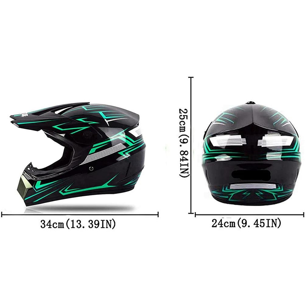Adult Off-Road Electric Bike Helmet, Full Face Tactical Motorcycle Helmet with Goggles & Gloves, DOT Certified Black Green Crash Helmet with Face Mask, Ideal for Men Women & Motocross