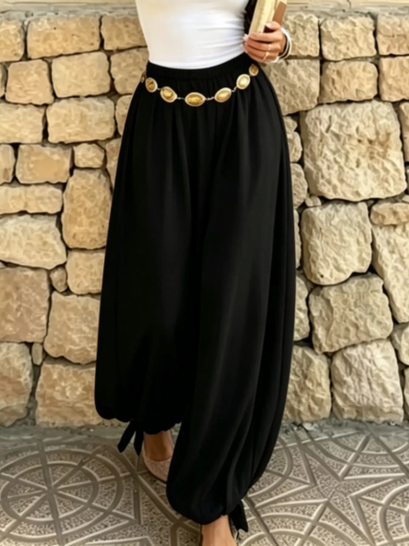 Spring Autumn Women's Casual Fashion Plain Long Pants, Loose Fit Elastic Waist Harem Pants, Ankle Length Bottoms for Daily Wear