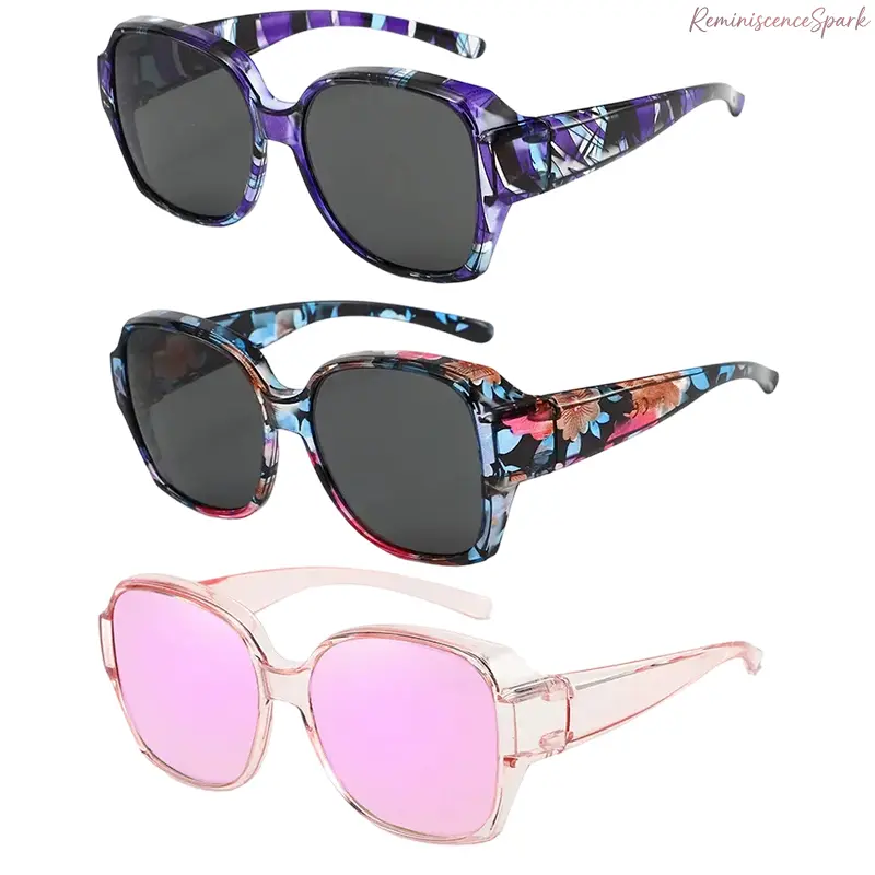 3-Pack Unisex Polarized Fit Over Wrap Sunglasses, durable PC frames compatible with prescription glasses, UV400 anti-glare eyewear, comes with soft leather storage pouches for driving, hiking and daily outdoor activities.