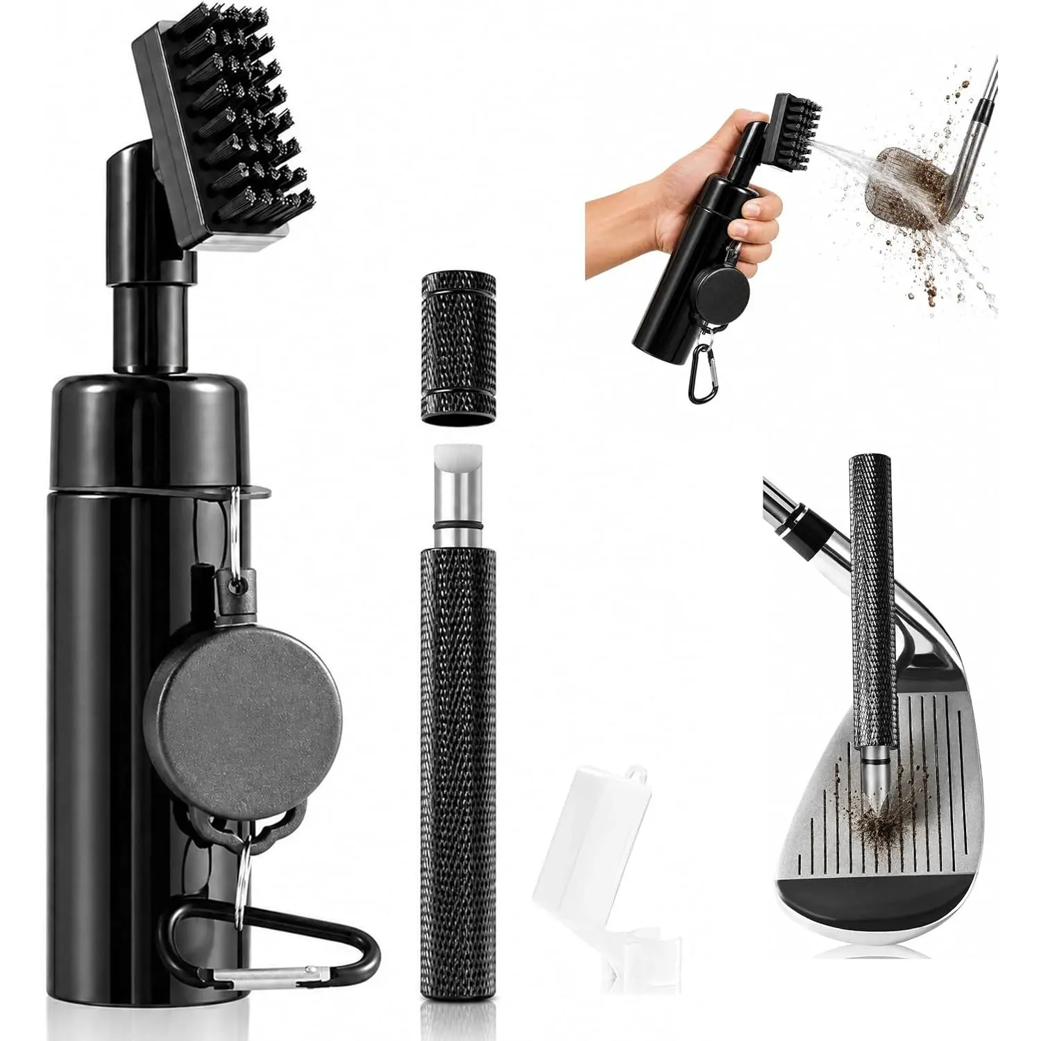 Pro Golf Club Cleaner Brush with Golf Groove Sharpener Tool Suitable for U & V-Grooves 8 Inches Golf Water Brush with Retractable Clip Hold 5oz of Water Perfect Golf Accessories for Men/Women