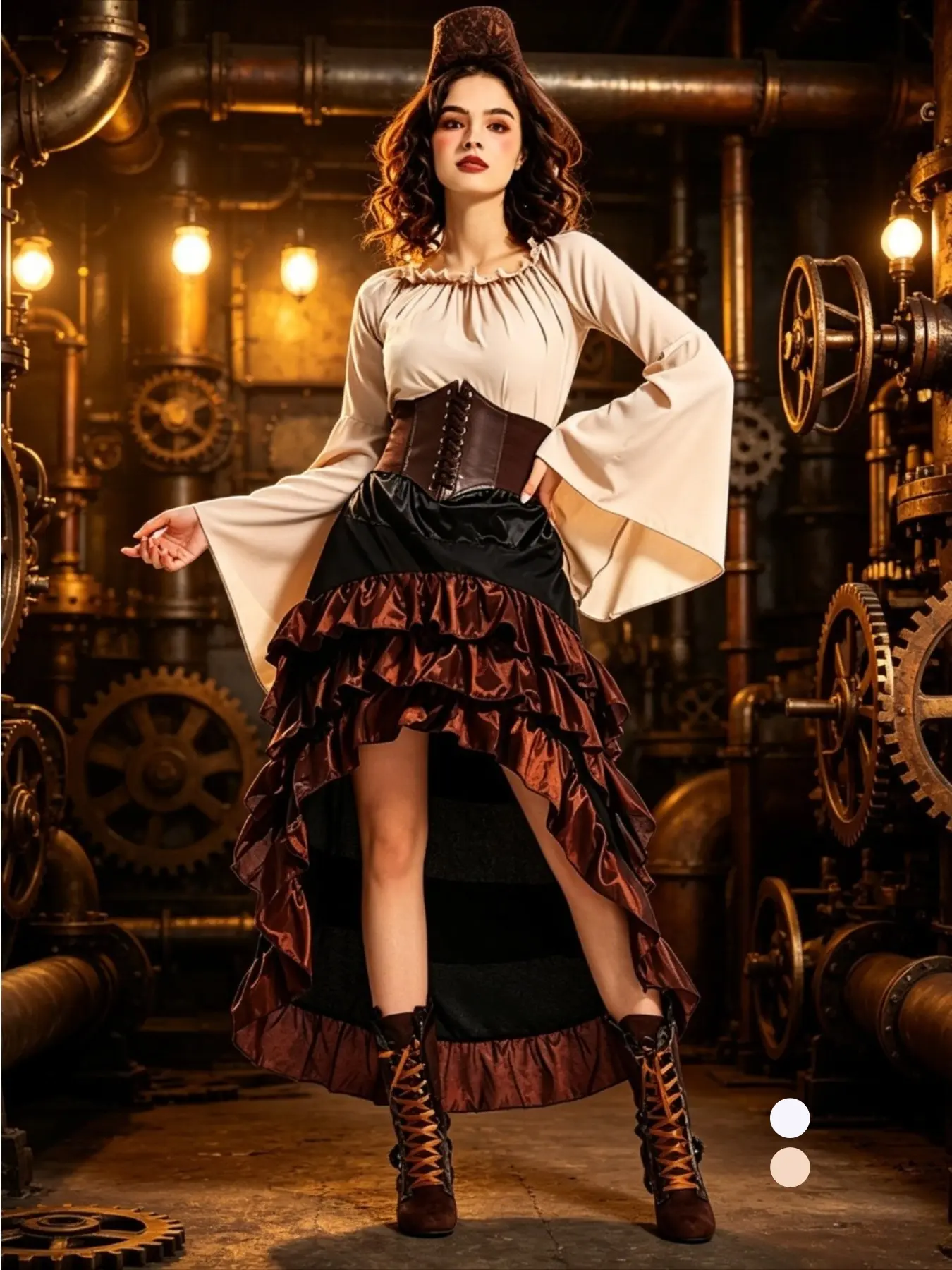 Medieval Style Halloween Dress Up Irregular Cut Corset Top Ruffle Long Skirt Pirate Queen Apparel Costumes