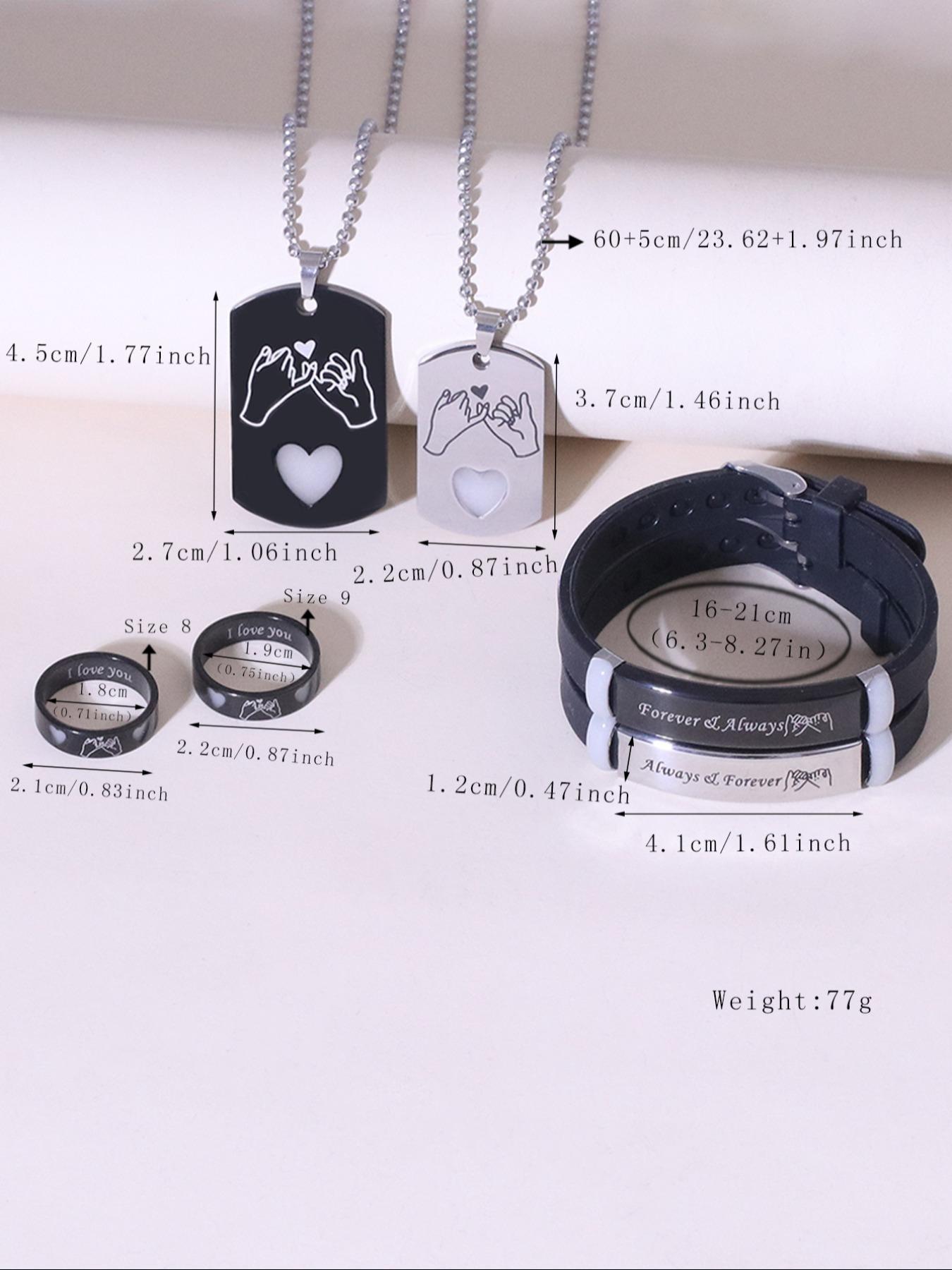 Heart Design Luminous Couple Pendants Necklace & Bracelet & Ring Set, Fashion Jewelry for Party, Daily Clothing Decor, Trendy All-match & Exquisite Jewelry for Birthday Gift, Fashionable Jewelry Set