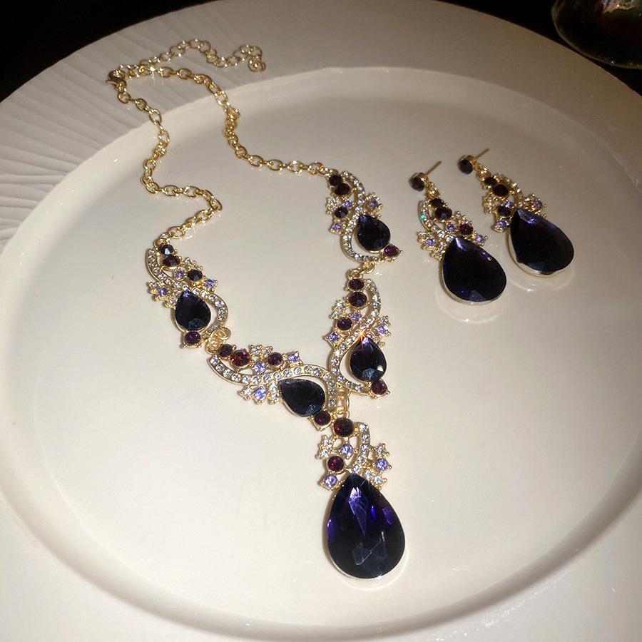 2 Pcs Inlaid Rhinestone Water Drop Necklace Earring Jewelry Sets for Women 2025 Hot Sale Personalized Wedding Bride Accessories