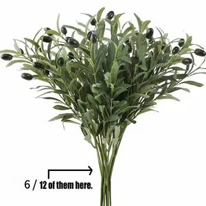 6/12pcs Faux Olive Branches, Maintenance-Free, Balcony Courtyard Wedding Party Decor, Artificial Leaves, Minimalist Style Artificial Plants