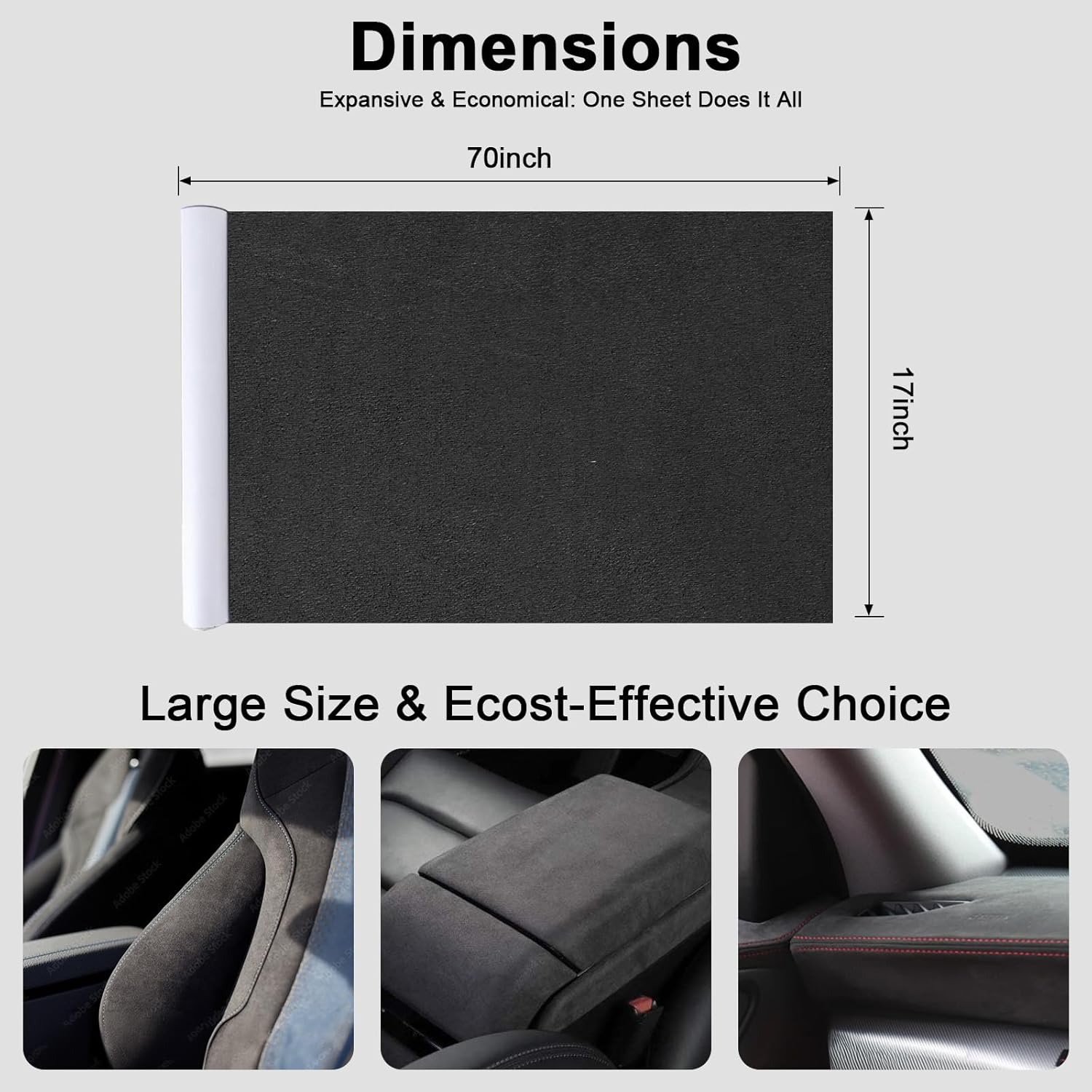 Self-Adhesive Suede & Microfiber Interior Wrap - Stretchable Synthetic Leather Film for Easy DIY Upgrade on Car Dash, Doors, and Home Decor Surfaces