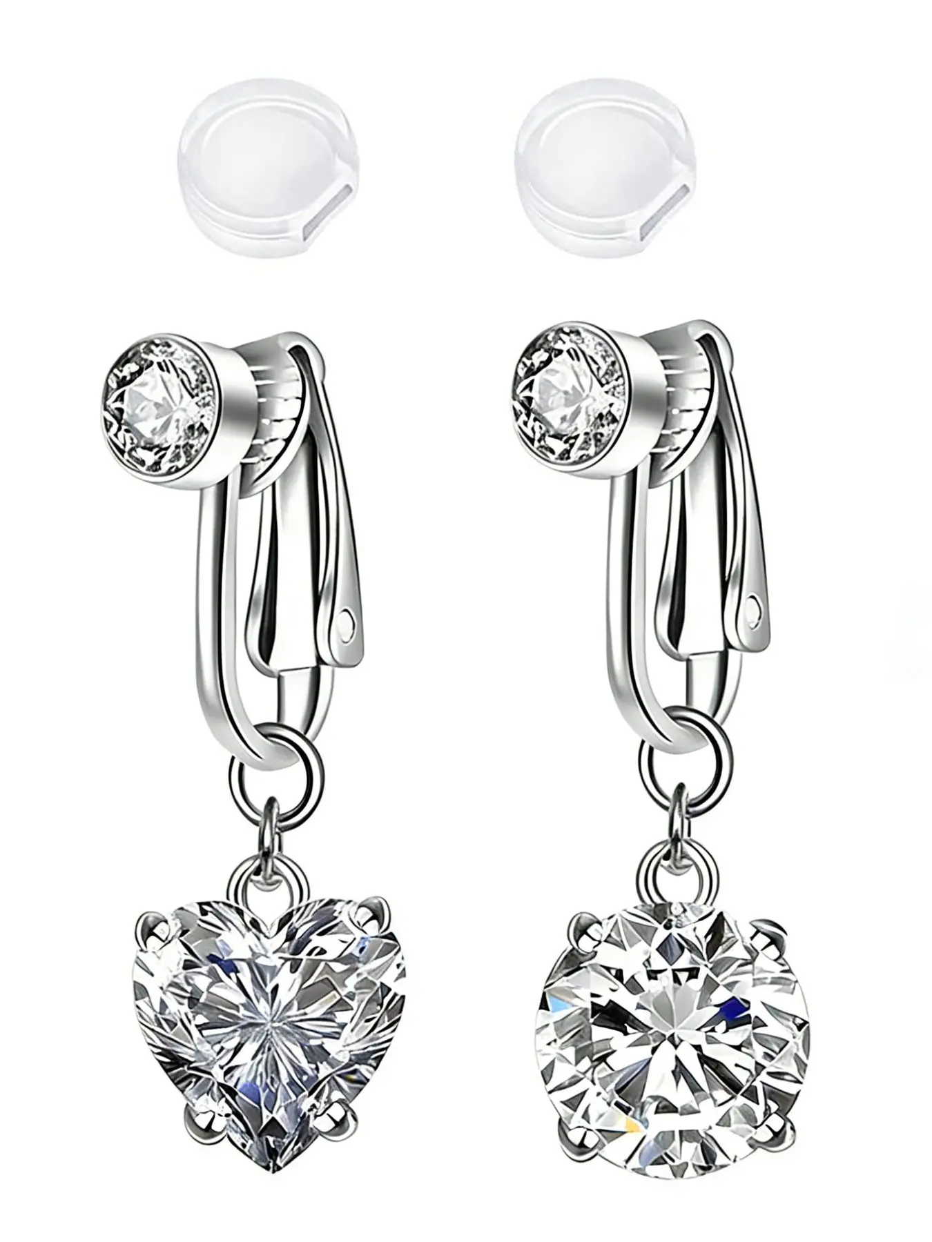 2PCS Fake Belly Button Piercing Clip On Belly Ring for Women Non Piercing Navel Ring Round Heart Shaped Fake Belly Jewelry Clip-On Belly Piercing Faux Navel Piercing Jewelry Chic Body Jewelry