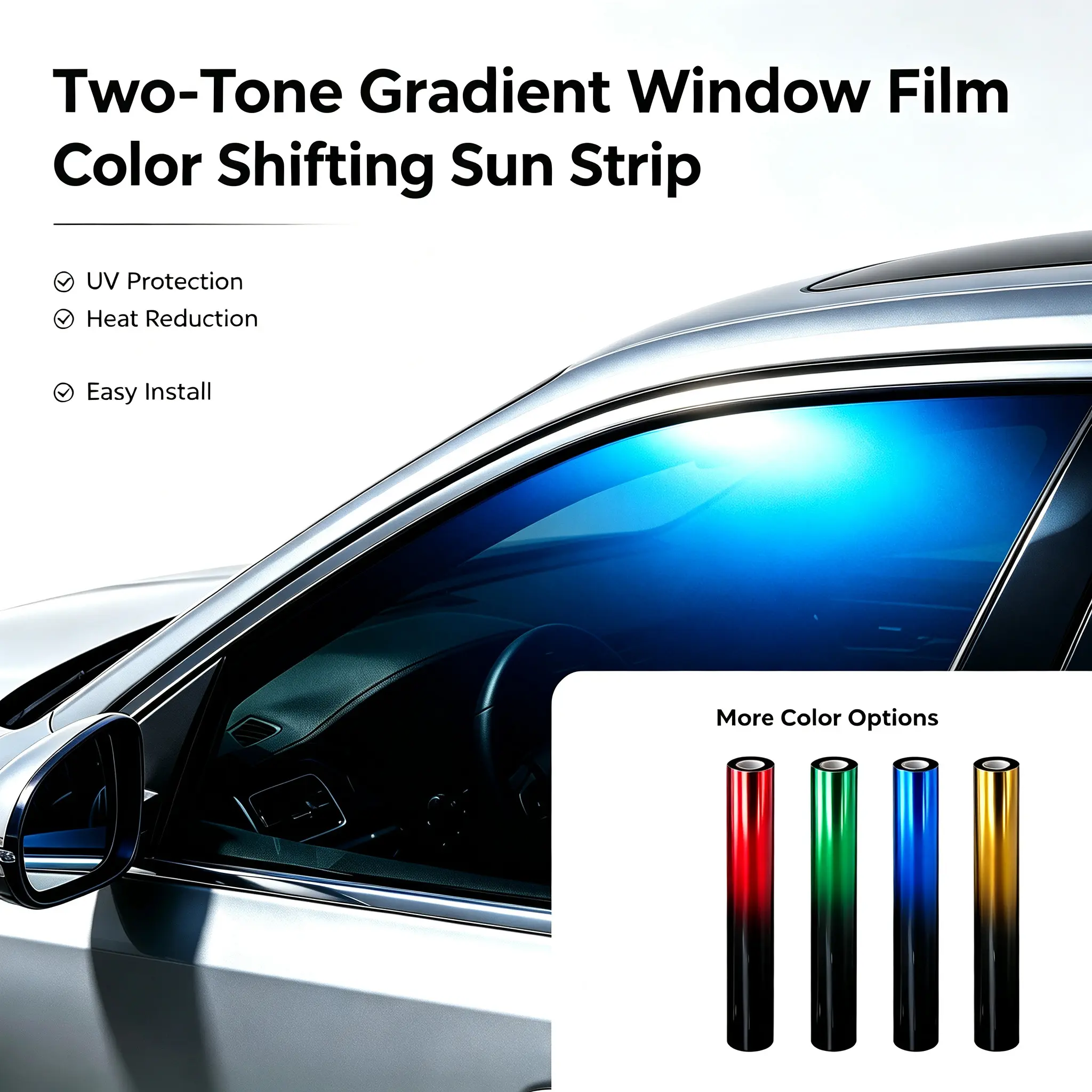 50cm×300cm (19.68in×118in) PET Gradient 2-Tone Car Window Tint Film, Auto Solar Shade, Heat & UV Blocking Windshield Decor Sticker
