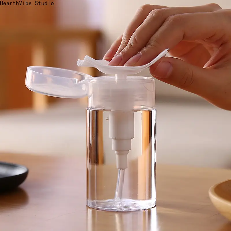 4PCS Push Down Pump Dispenser Bottle, Leakproof Travel Size Makeup Remover Container, Clear Empty Liquid Pumping Vials for Facial Toner Micellar Water
