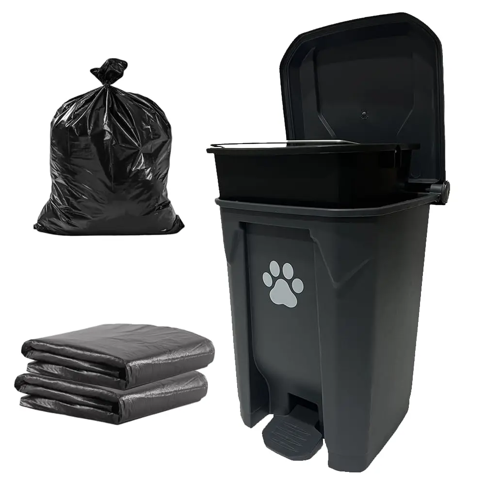 20L Outdoor Dog Poop Trash Can with Waste Bags Lid Foot Pedal and Removable Inner Bucket for Outside Backyard