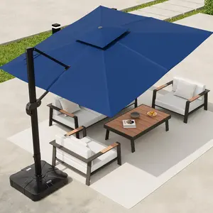 360° Rotating Adjustable Cantilever Patio Umbrella(no  Base ) - 10x10 ft Heavy Duty Aluminum Offset Parasol - Large Square Shade for Garden, Poolside, Backyard - Burgundy Red