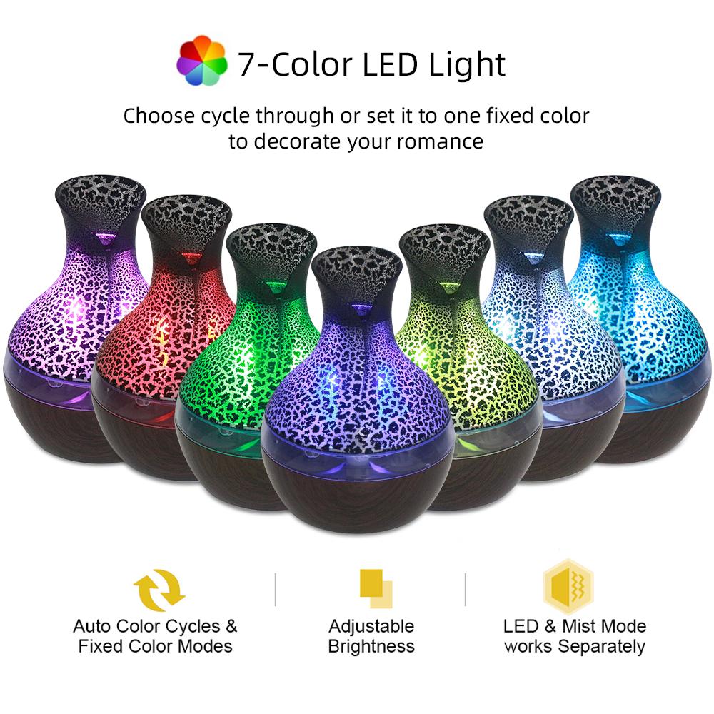 300ml USB Aromatherapy Diffuser and Humidifier, Ultra Quiet Cool Mist Humidifier with Remote Control, 7 Color Changing LED Lights for Home, Office, Bedroom, Nursery